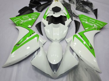 Gloss White and Green Yamaha R1 Fairings 2013-2014 Outlets