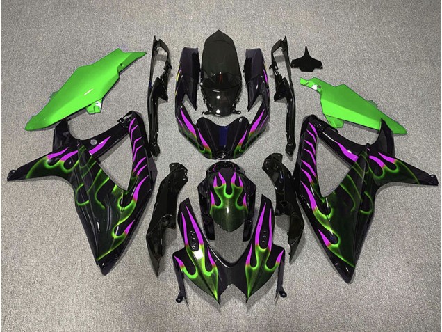 Green and Magenta Flame Suzuki GSXR 600-750 Fairings 2008-2010 Outlets